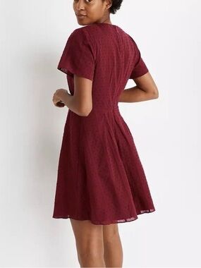 Madewell Burgundy Button Front Swiss Dot Swing Dress